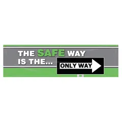 Indoor/outdoor poly sheeting banner with one printed side. Nominal size 28 in x 96 in. Communicates safety messages in industrial environments such as plants, warehouses, and construction sites.
