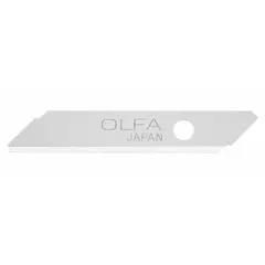 Steel replacement blades with a straight edge and blunt tip, designed for utility knives. Each blade measures 1 3/8 in length, 1/4 in width, and 0.012 in thickness. Suitable for cutting cardboard, plastic strapping, and similar materials where a blunt tip reduces puncture risk. Pack of 5.