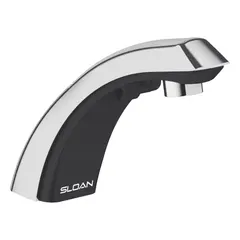 This SLOAN Optima sensor faucet is constructed of brass with a chrome finish. It is a single-post, battery-powered model that includes quick connect fittings and a back-check tee. Designed for touch-free operation in commercial restroom settings.