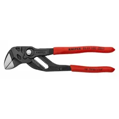 Flat-jaw tongue and groove pliers with push-button adjustment. Jaw width 1/4 in, overall length 7 1/8 in, max jaw opening 1 1/2 in. Suitable for gripping and turning fasteners in plumbing, electrical, and mechanical maintenance tasks.