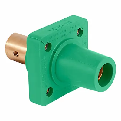 LEVITON Single Pole Receptacle: Green, Straight Taper Nose Mating - Receptacles with Bus Bar Terminations