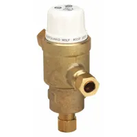 Point-of-use thermostatic mixing valve with 3/8 in outlet connection. Blends hot and cold water to maintain a consistent outlet temperature, reducing scalding risk. Suitable for commercial and industrial fixtures such as showers, sinks, and process equipment