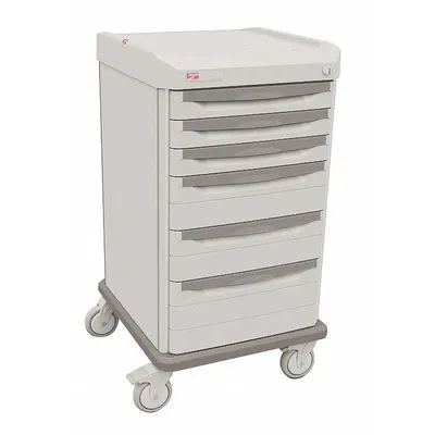 METRO Medical Procedure Cart: Polymer, (4) Swivel, Taupe, White, 6 Drawers - Medical Procedure Carts
