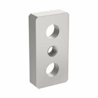 This anodized aluminum base plate is designed for drop-in mounting onto double extrusion profiles in structural framing systems. It features a 3/8"-16 center tap for attaching threaded-stem feet or casters. The plate measures 2 in x 1 in x 1/2 in and is not adjustable. Fasteners are not included