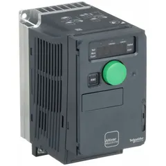 Compact variable frequency drive with three-phase output, rated 1/2 hp, IP21 enclosure. No bypass. Color black/blue/gray. Suitable for industrial motor speed control applications such as conveyors, pumps, and fans.