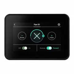 Touch-screen speed control for adjusting fan or motor speed in ventilation systems. Operates on 48V DC input, reversible, with a steel plate. Rated 0.125 A. Compatible with Titan series.