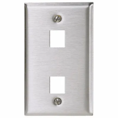 HUBBELL PREMISE WIRING Wall Plate: Gray, 1 Gang, 2 Port, Flat Module, Stainless Steel - Keystone Wall Plates