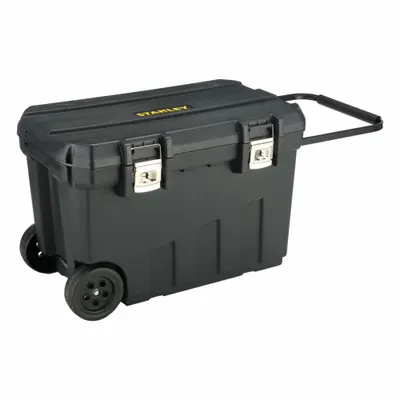 STANLEY Rolling Tool Box: 29 7/8 in W 18 5/8 in D 19 in H, Plastic, Black, Hinged Lid - Plastic Rolling Tool Boxes