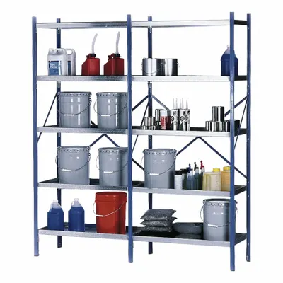 DENIOS Open Metal Shelving: Starter Unit, Heavy-Duty, 18 in x 74 1/2 in, 84 in Overall Ht - Medium-Duty Open Metal Shelving Starters & Add-Ons