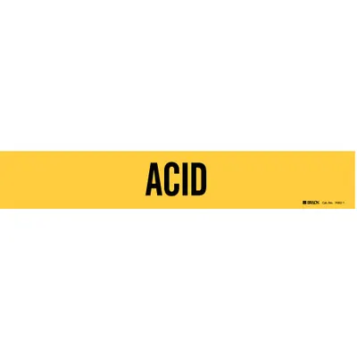 BRADY Pipe Marker: Acid, Yellow, Black, Fits 2 1/2 to 7 7/8 in Pipe O.D., 1 Pipe Markers - Acid Adhesive Pipe Markers