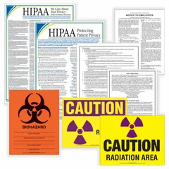 This poster set displays required state and federal labor law notices for healthcare employers in Virginia. Printed in English on a durable plastic sheet measuring 36 3/8 by 25 3/8 inches, it is designed for indoor wall mounting in employee-accessible areas.