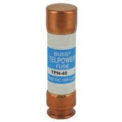 Fast-acting cylindrical fuse rated 40 A at 170 V DC. Part of the TPN Series. Suitable for overcurrent protection in DC power distribution and telecom infrastructure applications.