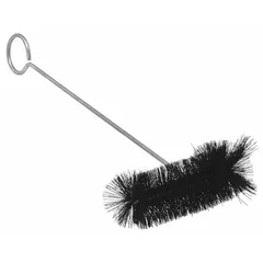 This lab brush features black natural hair bristles and a 12-inch overall length with 1 1/2-inch bristle length. Designed for cleaning laboratory flasks and narrow-neck glassware, it provides gentle scrubbing without scratching surfaces. Not rated for non-sparking applications.