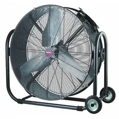 This mobile industrial floor fan from Dayton features a 24-inch blade diameter and a 1/3 hp direct-drive motor. Constructed with a steel frame, it operates on 120V AC power. Suitable for general air circulation in workshops, warehouses, and factories.