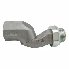 This swivel connector features a 1-inch BSP male inlet and a 1-inch BSP female discharge, allowing hose rotation to reduce kinking. The aluminum body is chemically compatible with ethanol, making it suitable for fuel-handling systems.