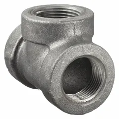 Threaded x Threaded x Threaded, Class 125, cast iron. Maximum operating pressure 175 psi at -20° to 150°F. Used to split or combine flow in low-pressure piping systems for water, steam, gas, and air lines.