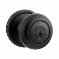 This Kwikset office knob lockset features a Rose lockset style. Designed for interior commercial doors requiring keyed entry and privacy, it allows free egress from inside. Suitable for office buildings, conference rooms, and administrative areas.