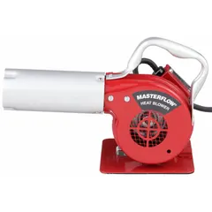 This heat blower operates on 120V AC with an 18A current and delivers a fixed temperature of 750°F. It features a loop handle design and a three-prong plug. Typical applications include shrink tubing, bending plastics, and drying components in maintenance and repair settings.
