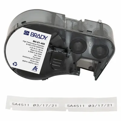 BRADY Combined Label and Ribbon Cartridge: 1/4 in x 1 29/32 in - Brady Precut Label Roll Cartridges