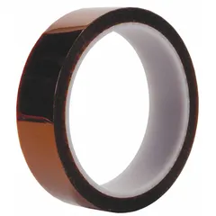 Polyimide film tape with silicone adhesive, 3/4 in width, 36 yd length, 2.2 mil thickness, brown color, supplied in a 48-pack. Suitable for high-temperature masking applications such as wave soldering and powder coating, where it withstands thermal cycling and leaves no residue.