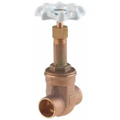 This 3/4 in rising stem bronze gate valve is designed for potable water systems. It features a bronze body, wedge, and bonnet, with sweat x sweat connections and a 300 psi CWP rating. The solid wedge and wheel handle enable full-open or full-closed operation in residential and commercial plumbing, irrigation, and water-supply lines.