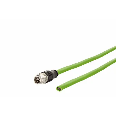 METZ CONNECT Cable: Cat7, M12 Plug Male Straight x Bare Wire, 5 m Lg, PUR, Green, X Coding - Single-Ended M12 Data Cordsets