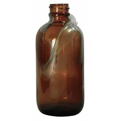 This 240 mL safety coated narrow mouth round glass lab bottle is made from Type III soda lime glass with an amber body to protect light-sensitive contents. It features a 24-400 screw closure size and is not graduated or pre-cleaned. Suitable for collecting, storing, and transporting liquid samples in laboratory settings.