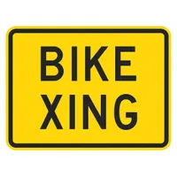 This LYLE bicycle crossing sign is made of 0.08 in thick aluminum with Engineer-grade retroreflective sheeting. Nominal size is 18 in x 24 in. Used to alert drivers and cyclists to shared roadway areas where bicycles frequently cross, typically installed on roads, bike paths, and near trail intersections
