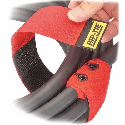 RIP-TIE Hook-and-Loop Cable Tie: 2 ft Lg, 6.50 in, 2 in Wd, Brass/Nylon, Black - Tethered Hook-and-Loop Cable Ties