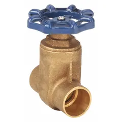 Bronze body and bonnet gate valve with a cast brass solid wedge. Non-rising stem design with wheel operator. Rated for 200 psi CWP. Used for on-off flow control in water and other low-pressure systems.