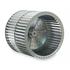 This dual-inlet forward-curved blower wheel is constructed from steel and measures 12 3/16 inches in diameter with a 10 5/8-inch width. It rotates clockwise from the hub end and is suited for moving moderate air volumes against low to medium static pressures in HVAC systems, ovens, and ventilation equipment.