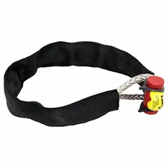 Synthetic shackle for lifting applications, offering a flexible and lightweight alternative to steel shackles. Breaking strength of 26,400 lbf with a 2 1/4 in bar length. Suitable for rigging, towing, and overhead lifting where load security and rope-friendly connections are required.