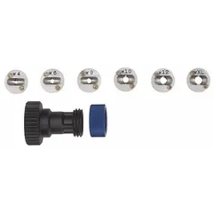 This black airless spray gun tip is designed for use with GRACO Texture Spray Gun series and is compatible with model 24S134. It includes a retaining ring for secure attachment. Suitable for applying texture coatings in industrial finishing and construction applications.