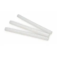 3M 3792 Q is a clear hot melt adhesive in Quadrack stick form, 5/8 inch diameter by 8 inches long, melting at 350°F. It bonds metal and is compatible with fabric and foam, commonly used in woodworking and assembly applications. Packaged in an 11 lb box containing 154 sticks. Complies with FDA 21 CFR 175.105 for indirect food contact.