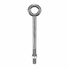 This machinery eye bolt without shoulder is made from 316 stainless steel with a plain finish. It has a 6-inch shank length and a 3-inch thread length, and includes a nut. Used for lifting, rigging, and pulling applications requiring a threaded anchor point, the 316 stainless steel provides corrosion resistance in marine, chemical, and food processing environments.