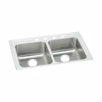 JUST MANUFACTURING Bowl Drop-In Sink: 37 in Overall Lg, 22 in Overall Wd, 4 1/2 in Bowl Dp, 2 Bowls (MPN DLADA2237A454-J)