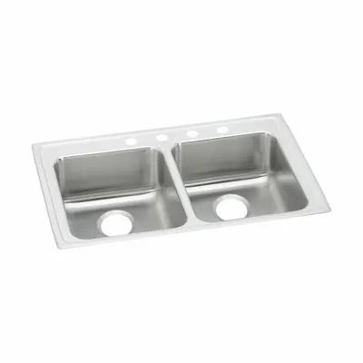 JUST MANUFACTURING Two-Bowl Drop-In Kitchen & Bar Sink - Two-Bowl Counter-Mounted Kitchen & Bar Sinks without Faucets