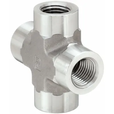 PARKER Metal Pipe Cross: Cross, 316 Stainless Steel, 1/4 in x 1/4 in x 1/4 in x 1/4 in - Extreme Pressure Threaded Pipe Fittings