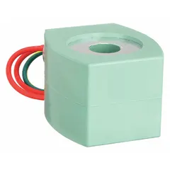 Solenoid valve coil for use with ASCO and REDHAT valves. Operates on 24V DC with 11.6 W power consumption. Features a watertight enclosure without junction box and 18-inch leads for electrical connections. Suitable for industrial fluid control systems requiring reliable coil actuation.