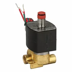This 3-way/2-position normally closed solenoid valve from REDHAT features a 1/4 in pipe size and operates on 24V DC. The coil enclosure is watertight and explosion-proof, making it suitable for controlling air, water, or light oil in industrial automation and fluid handling systems.
