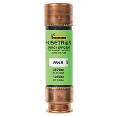 Class RK5 time-delay cylindrical fuse rated 40 A at 250 V AC and 125 V DC. Non-indicating type from the FRN-R Series. Provides overcurrent protection for motor circuits, transformers, and other inductive loads in industrial control panels and distribution equipment.