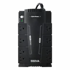 Single-phase standby UPS with 550 VA power rating. Accepts input voltage from 96 V AC to 140 V AC and provides 120 V AC output. Suitable for protecting desktop computers, networking equipment, and point-of-sale systems from power interruptions.