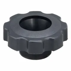 This Snap-Lock 8-Arm Knob features an 8-point design for secure manual adjustment and clamping on machinery, jigs, and fixtures. Constructed of plastic with a 2.38 in diameter, M8 thread, and 22 mm thread length, it is suited for applications requiring frequent repositioning in industrial settings.