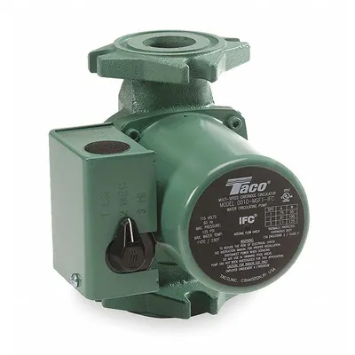 TACO Hydronic Circulating Pump: 1/20 hp HP, 115V AC, Cast Iron, 3, 30 gpm, 11 ft Max. Head - General-Purpose Inline Circulator Pumps