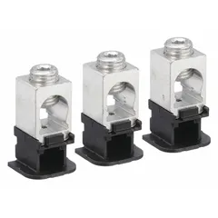 Mechanical lug kit for terminating wires on Powerpact H, J, and L Frame Circuit Breakers. Rated 600V AC and 150 A, includes three mechanical lugs for 3-pole applications. Suitable for use in electrical distribution panels and switchgear.
