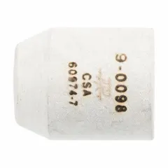 Replacement shield cup for the Thermal Dynamics SL40 handheld plasma torch. Rated for 40 A operation. Protects the nozzle and constricts the plasma arc during handheld plasma cutting in metal fabrication, maintenance, and repair.