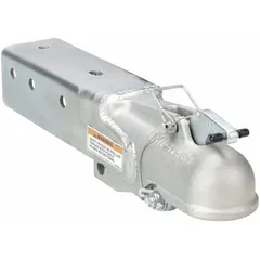This Type IV straight-tongue coupler is made of steel with a zinc-plated finish. It has a gross towing weight capacity of 15,000 lb. Used to connect a trailer to a tow vehicle in heavy-duty towing applications such as construction equipment trailers, flatbeds, and utility trailers.