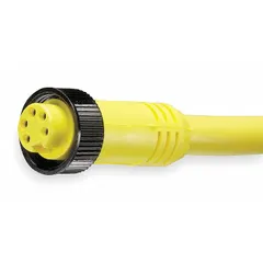 Single-ended cordset with a 7/8"-16 female straight connector on one end and bare wire termination on the other. Features 5 pins, 16 AWG wire, and a yellow PVC jacket rated for flexing applications. Rated IP67 and NEMA 6P for use in industrial environments requiring reliable connections for sensors, actuators, and automation equipment.