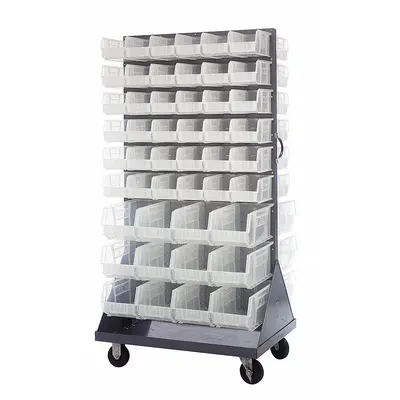 QUANTUM STORAGE SYSTEMS Mobile Louvered Floor Rack: 36 in x 24 in x 72 in, 96 Bins Included - Vertical Mobile Louvered Racks with Bins