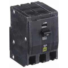 Three-pole miniature circuit breaker rated 60 A at 120/240V AC, three-phase, with a maximum interrupting rating of 22kA at 120/240V AC. Part of the QO Series, it plugs into QO Load Centers and NQ Panelboards for branch circuit overcurrent protection in electrical distribution systems.